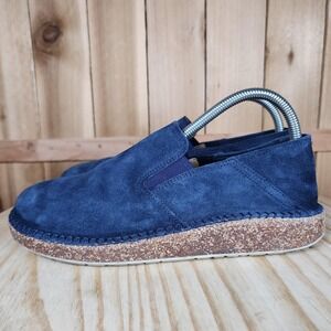 Birkenstock Callan Slip On Shoes Womens 7 38 Blue Suede Comfort Walking Casual